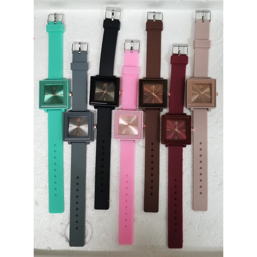 [DG] JAM TANGAN WANITA KOTAK CATUR STRAP RUBBER ANALOG CK-16