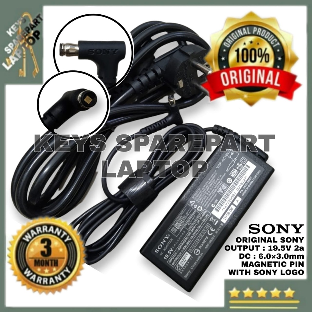 Adaptor Charger Casan kabel power Laptop Sony Vaio 19.5V 2A Magnet pin SVF13 SVT11 Fit 13A VGP-AC19V74 SVF13NA1UL 006 F11A SVF13N colokan Magnet logo original