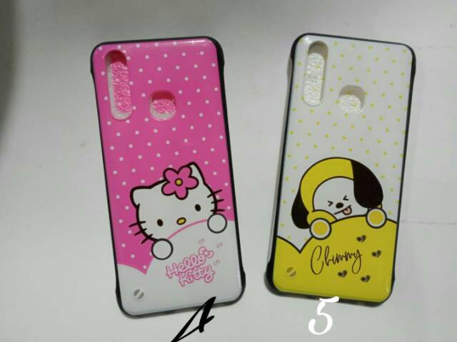 Bumper case glass timbul mix cartoon Samsung A20S 2019