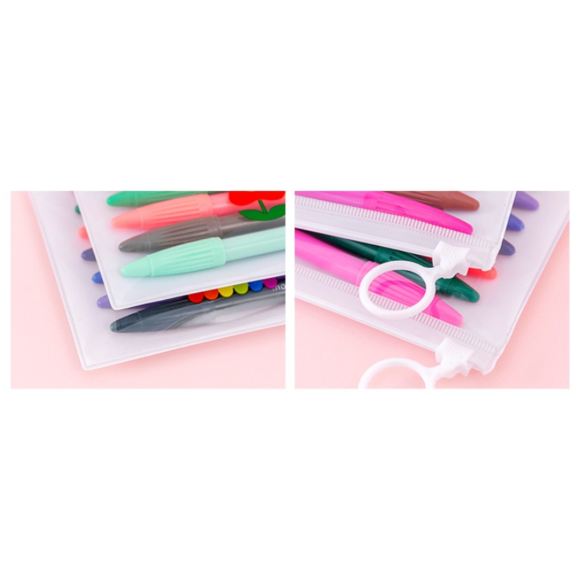 Tempat Alat Tulis Zipper Bag Warna PUTIH POLOS Bergambar Lucu / Tempat Pensil Polos Motif Imut Lucu