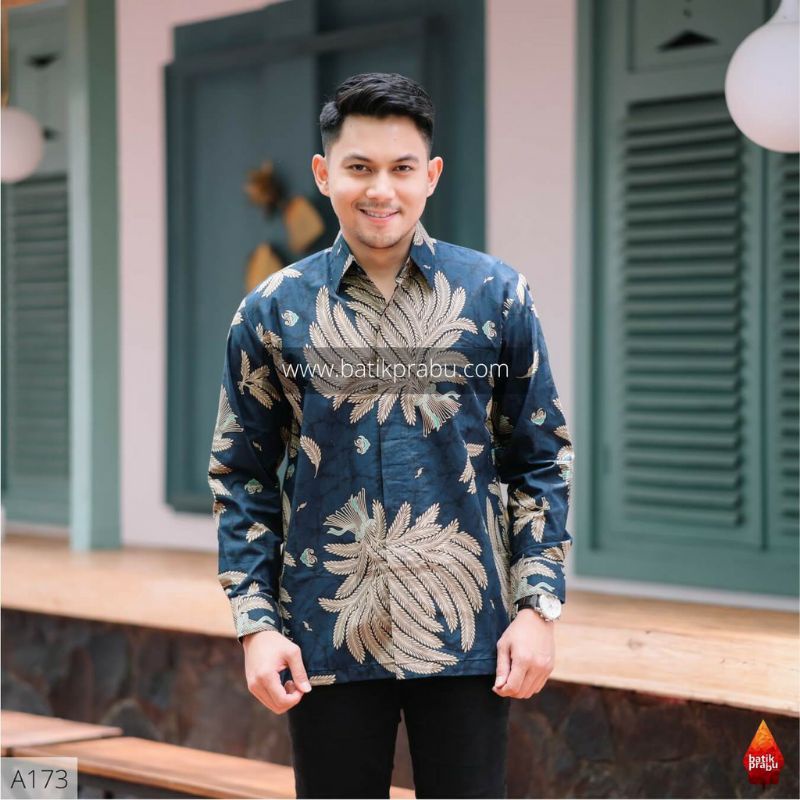 Batik kemeja pria batik lapis furing bahan katun halus baturaden size reguler dongker padi