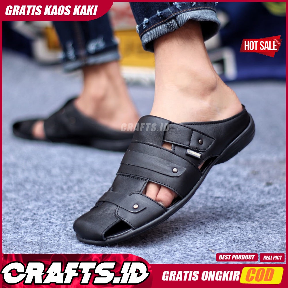 CRAFTS X TUTONG Sandal Kulit Pria Sepatu Bustong Casual Pria