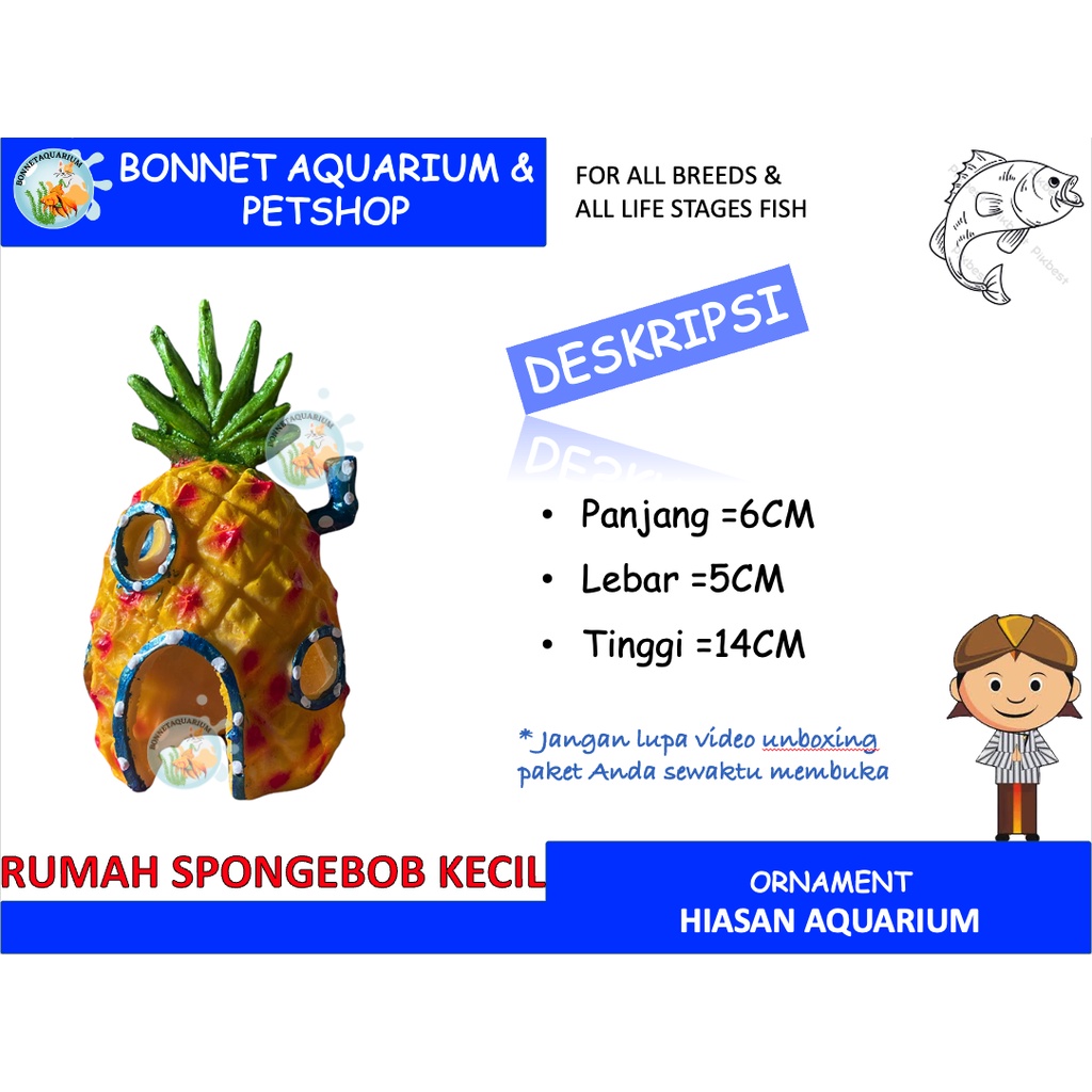 MAINAN HIAS AQUARIUM ORNAMEN FIBER RUMAH SPONGEBOB KECIL RUMAH NANAS KECIL