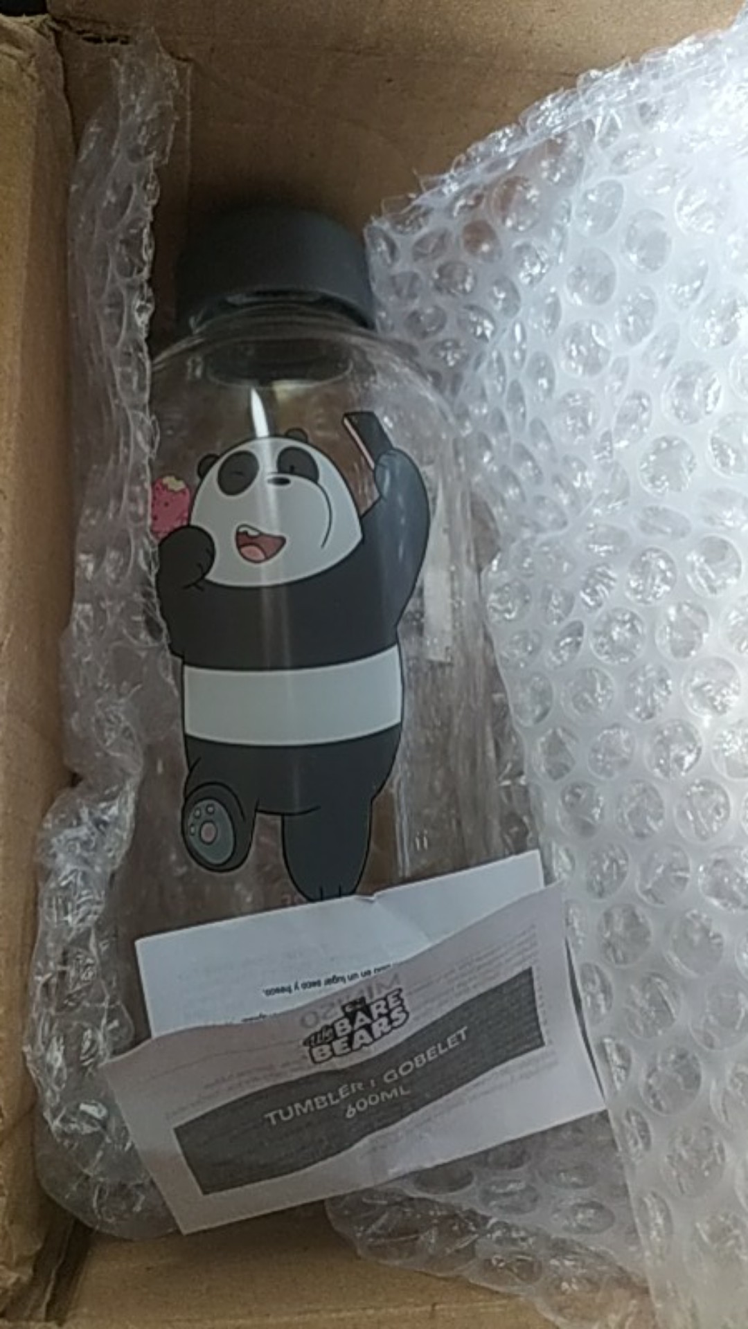 Miniso We Bare Bears Pot Bellied Glass Bottle / Botol Minum Kaca Wbb