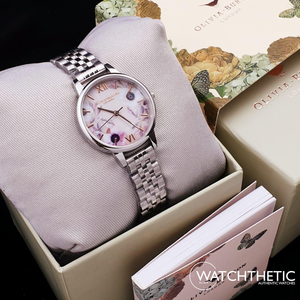 OLIVIA BURTON MIDI ROSE QUARTZ & SILVER BRACELET (WATCH, NO BRACELET GIFTSET)