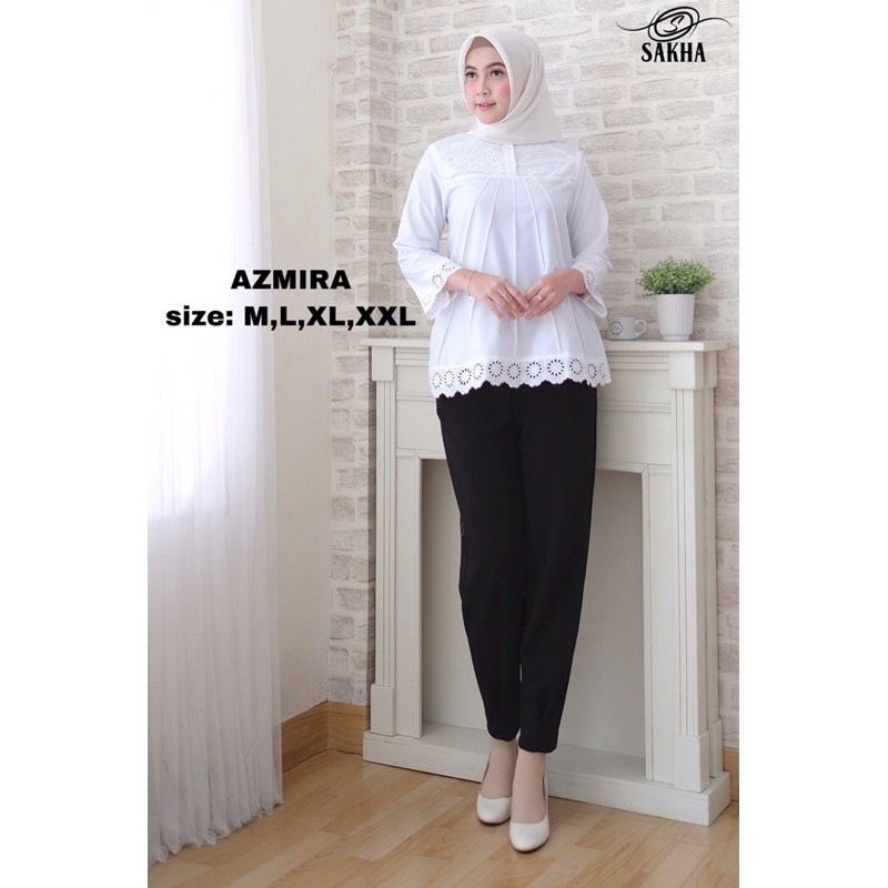 Sakha - Azmira Baju Atasan Putih PNS Guru Blouse Putih Kerja Toyobo Fashion Putih Polos Wanita Terlaris Jumbo 2L 4L