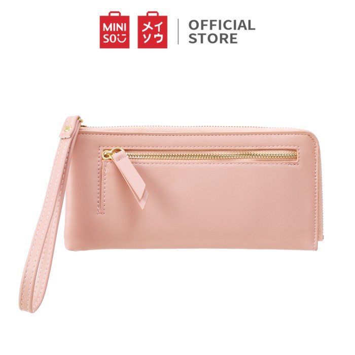 MINISO Dompet Wanita Panjang Zipper Ritsleting Macaron Simple Polos - Pink Diskon