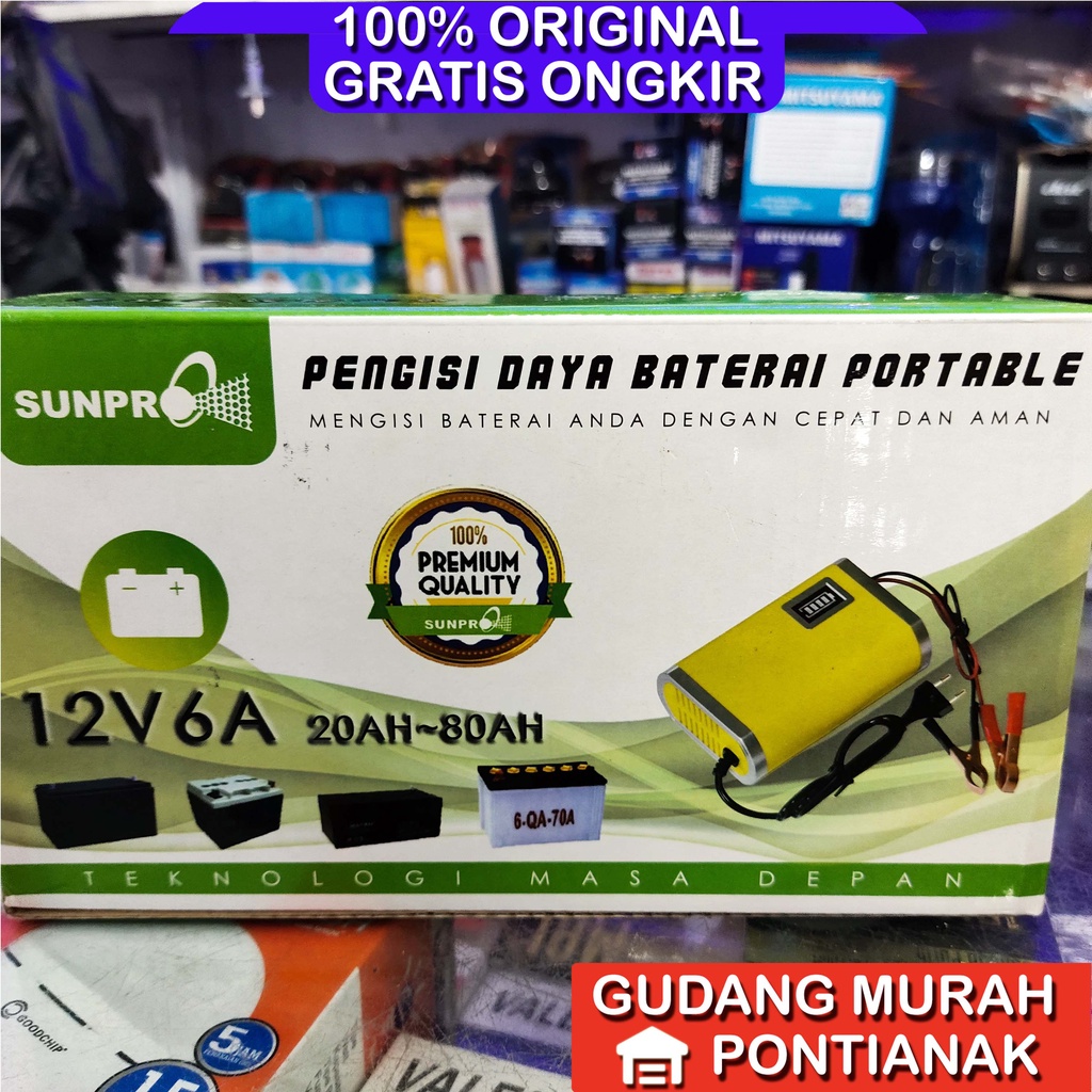 Pengecas Aki 6A Charger AKI 6 ampere 12V Sunpro