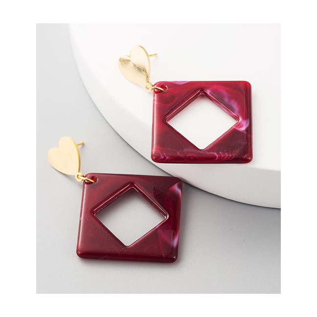 LRC Anting Tusuk Fashion Acetate Plate Hollow Geometric Square Earrings D94880