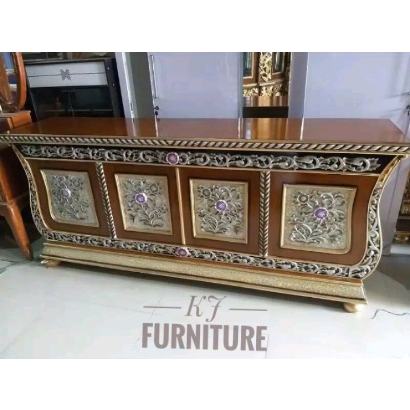 PROMO BUFET BIOLA TV KOMBINASI KAYU JATI | BUFET BIOLA MEJA TV JATI FURNITURE