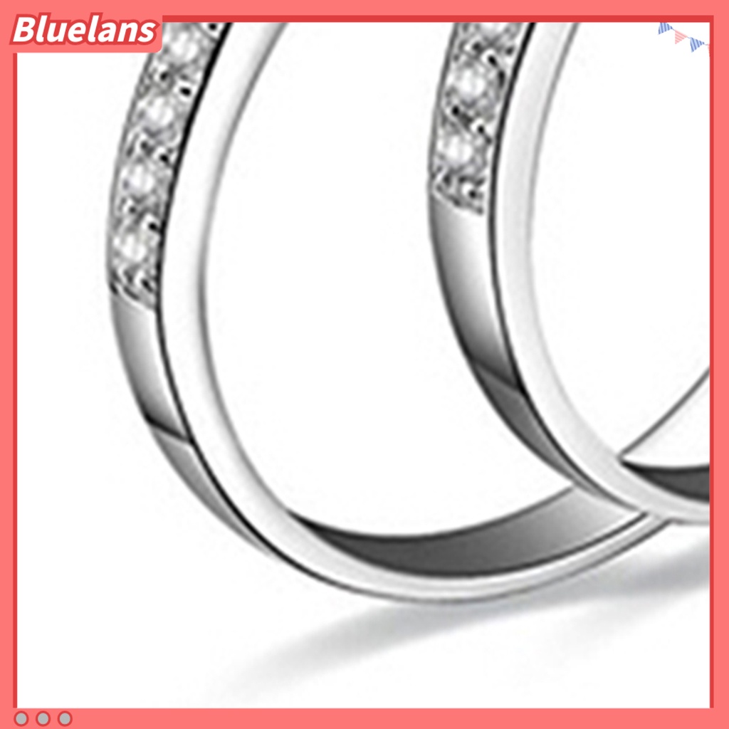 Bluelans 2Pcs Ring Shiny Cubic Zirconia Plated Silver Romantic Couple Finger Ring