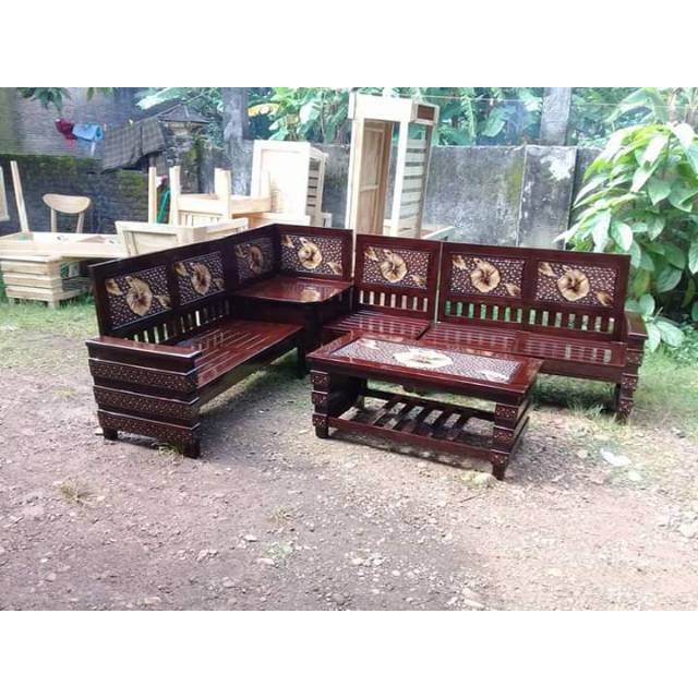 Kursi Tamu Sudut Kursi Tamu L Set Ukir Kayu Jati Furniture Mebel MURAH LARIS SHOPE