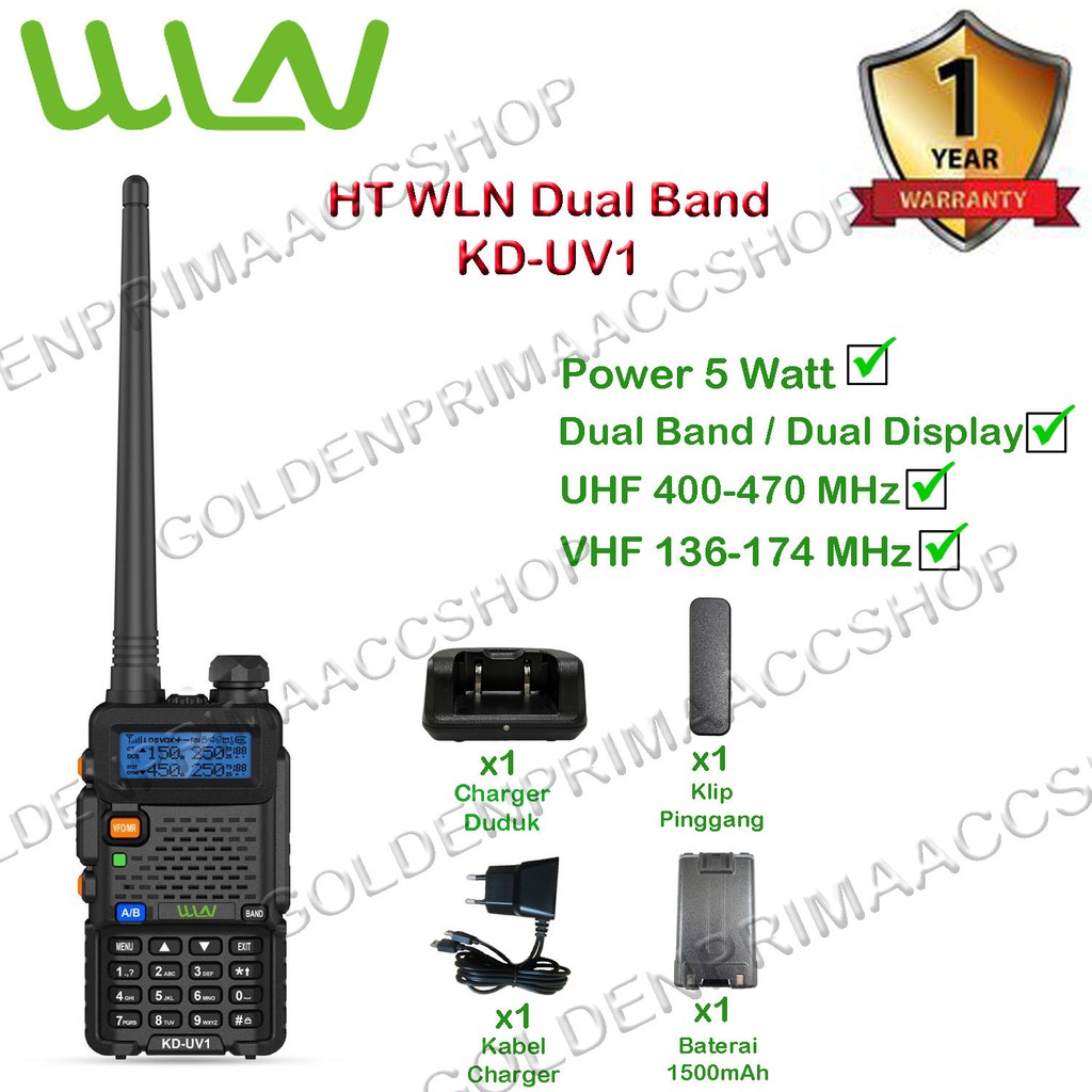 HT WLN KD-UV1 Dual Band  (Frekuensi UHF dan VHF, Daya 5 Watt) Isi 1Pcs