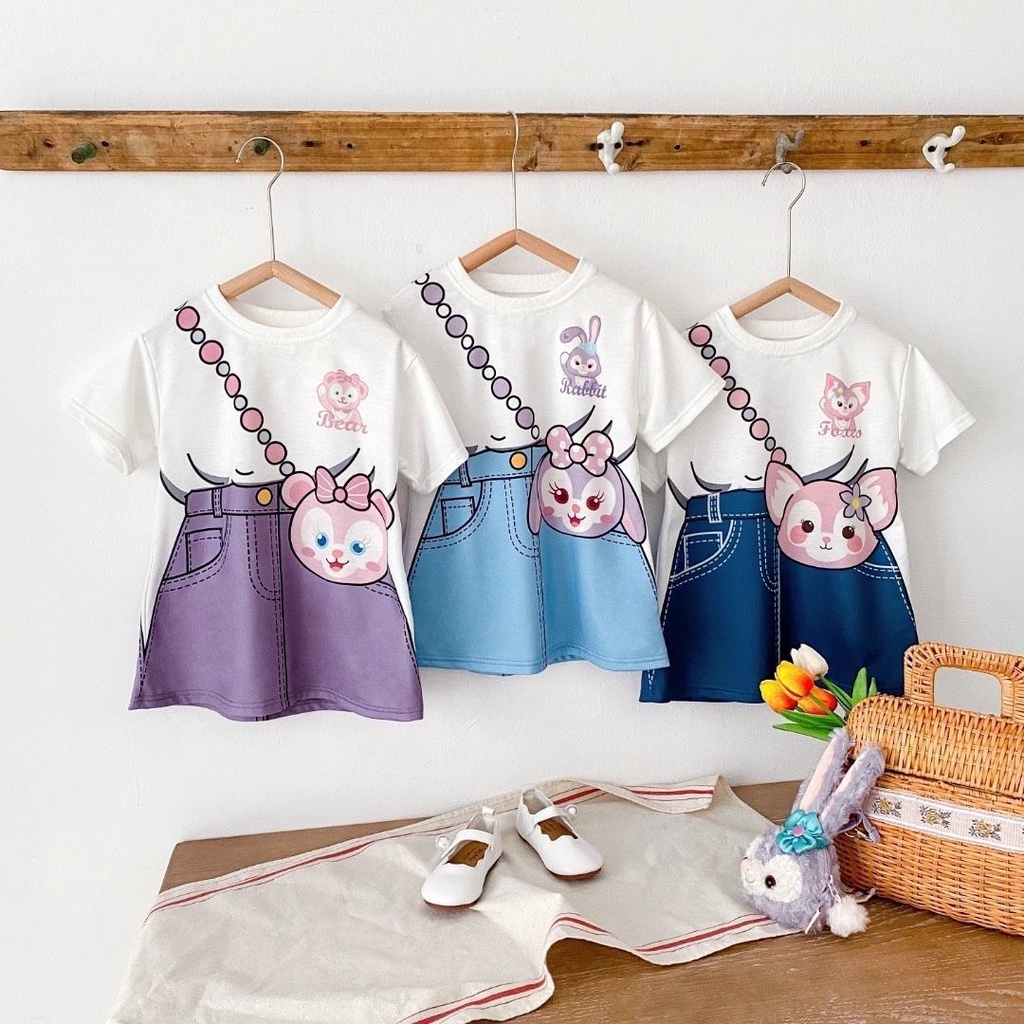 [PRINCESS KESLI] 1-9tahun Gaun anak perempuan baru/versi Korea kartun rok denim dua potong palsu/rok kasual bayi perempuan/Dress baju anak cewek/baju anak perempuan 1tahun 2tahun 3tahun kado ulang tahun anak perempuan