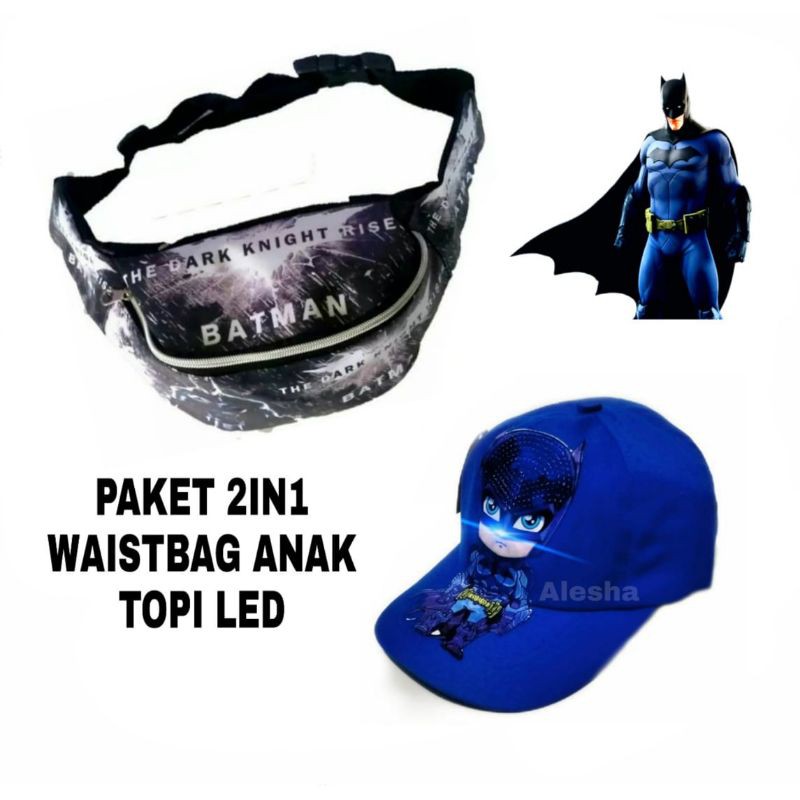 2in1 waistbag anak batman free topi led