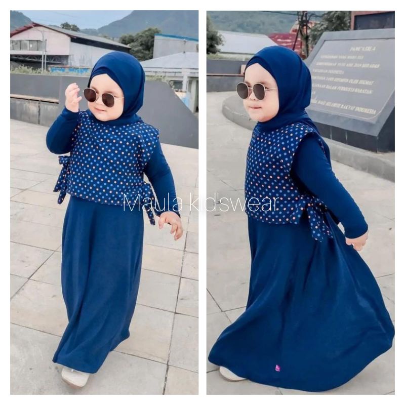 gamis anak perempuan | gamis bayi perempuan | vest  3in1 doty | sudah 1 set sama pasmina bahan adem