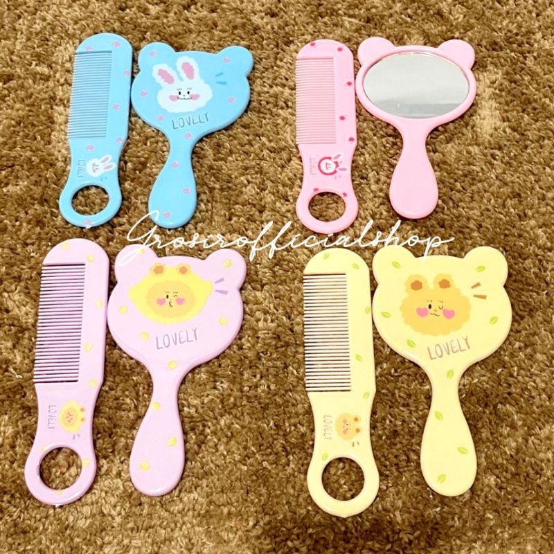 Sisir dan Kaca mini set  / kaca gagang kecil / kaca make up Ledi mart