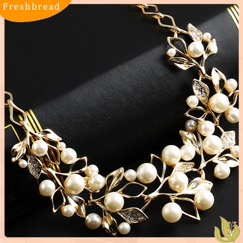 [TERLARIS]Women's Luxury Choker Faux Pearl Leaf Hollow Short Chain Necklace Jewelry