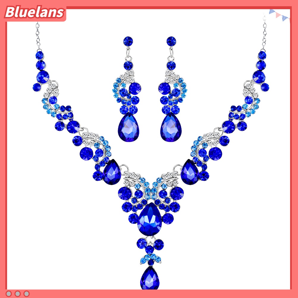 Set Perhiasan Kalung Anting Berlian Imitasi Bentuk Tetesan Air Untuk Pernikahan