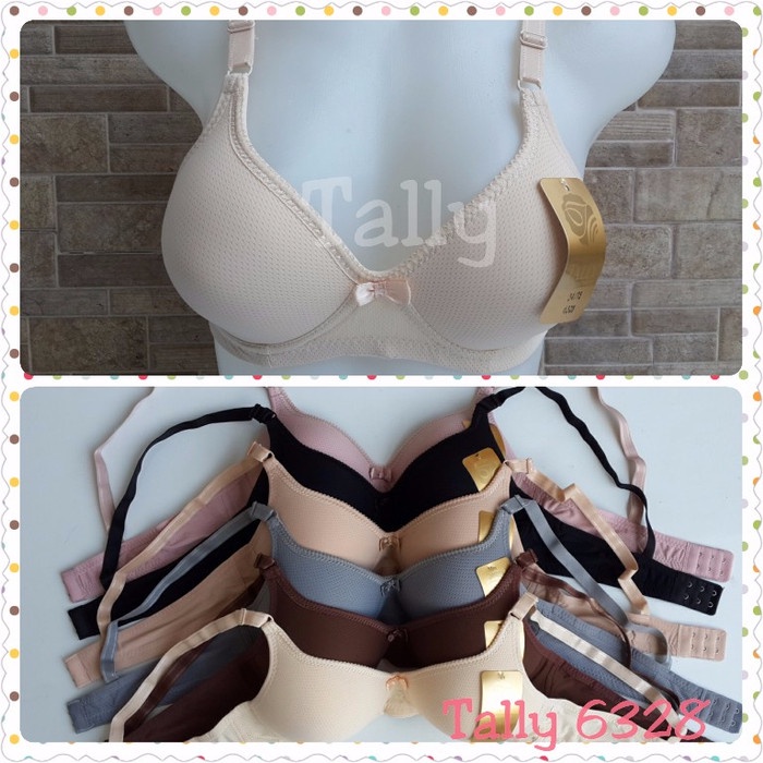 TALLY Bra Tanpa Kawat Bahan Pori 6328 Busa Tipis Cup B Kait 2 Bh Polos