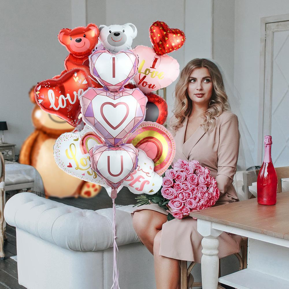 R-flower Valentines Day Foil Balon Ulang Tahun Pernikahan Dekorasi Udara Bola Tiup Perlengkapan Pesta Bibir Hati Merah