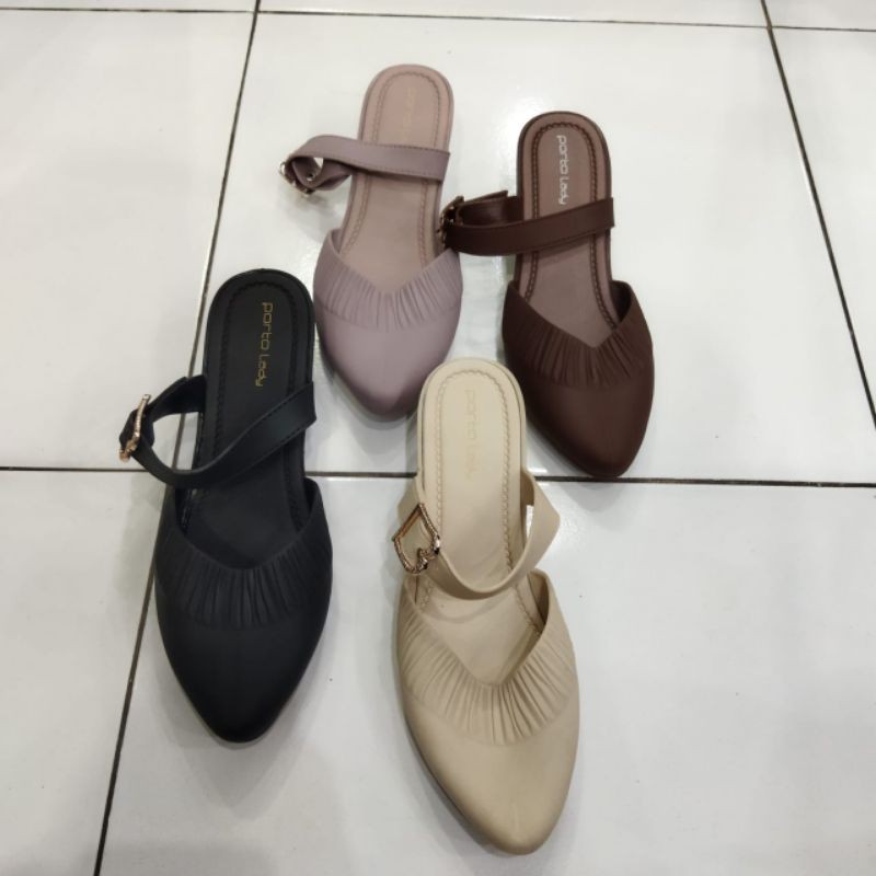 Sandal wedges karet selop wanita merk porto TERBARU
