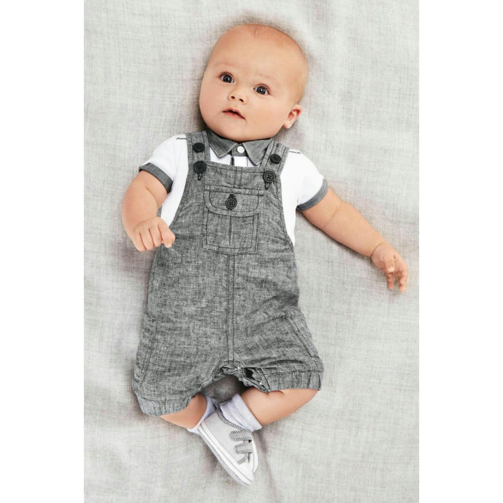  BAJU  BAYI  WARNA  ABU OVERALL BAYI  BAJU  SETELAN BAYI  COWO 