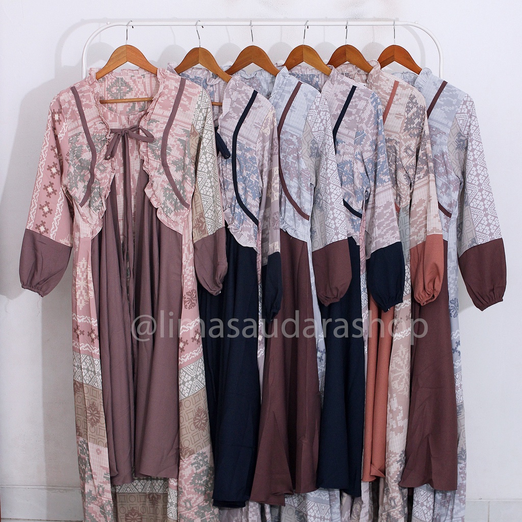 Gamis Salsa - Gamis Syari Wanita Lux Maxi Tali Ikat Depan Rok A Line Retsleting Depan Gamis Pesta Raya Lebaran 2022