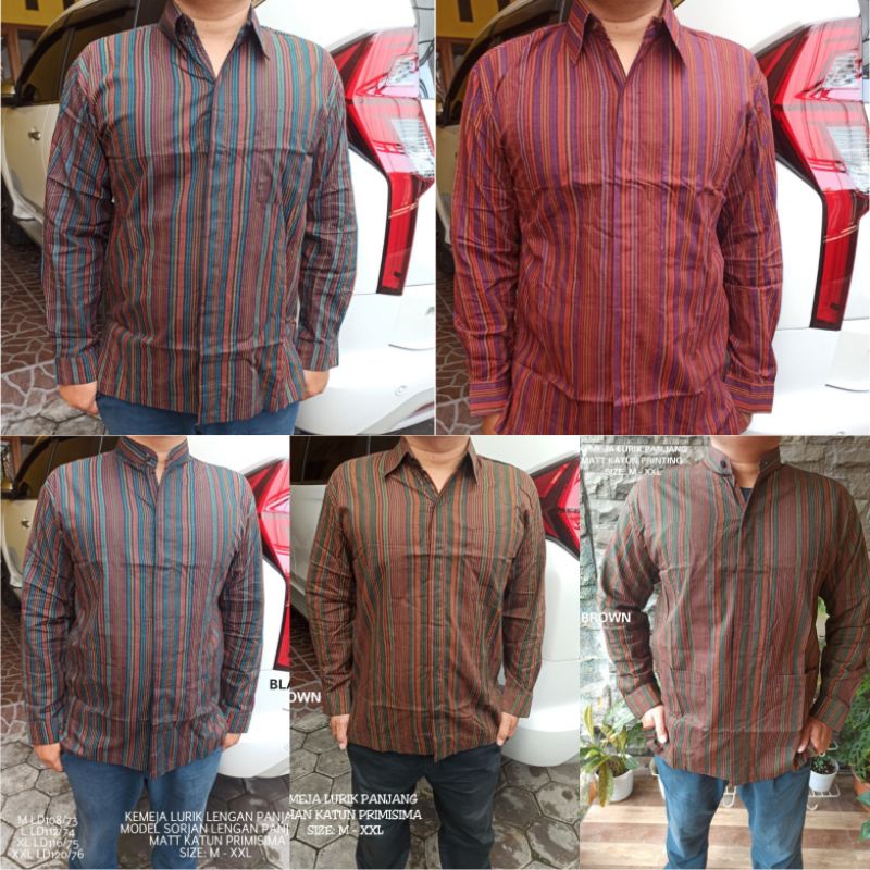 Kemeja Lurik Pria Baju Adat Jawa Surjan Lurik Lengan Panjang Katun Halus