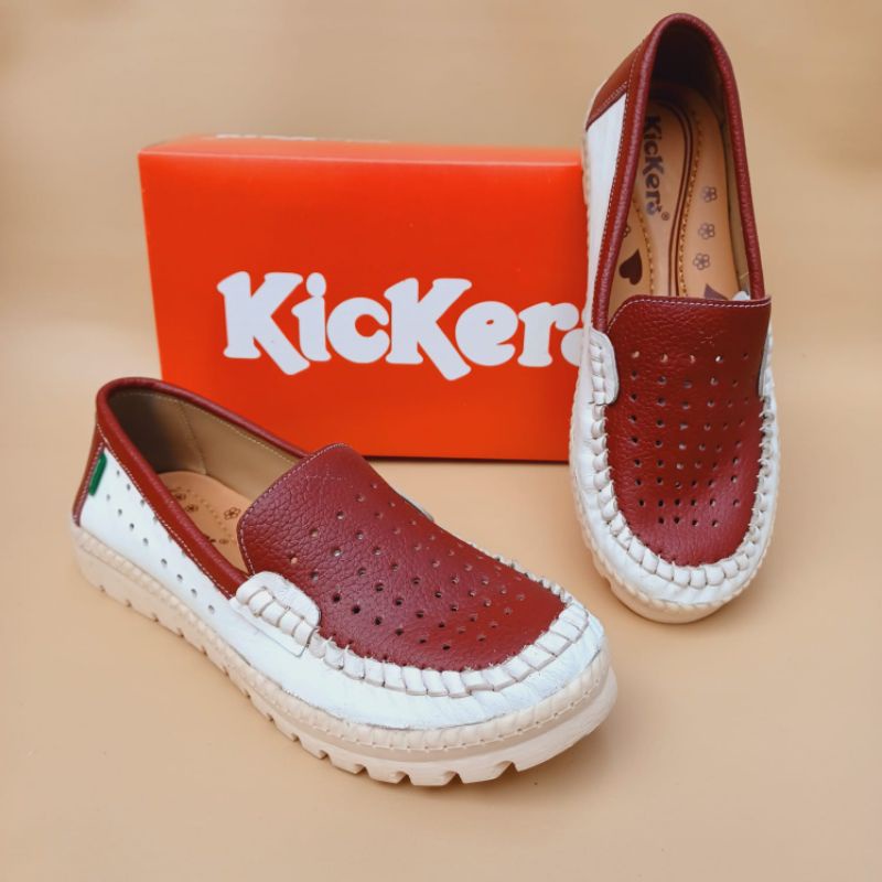 Sepatu kickers wanita kulit asli murah slip on. kode Rosi 03