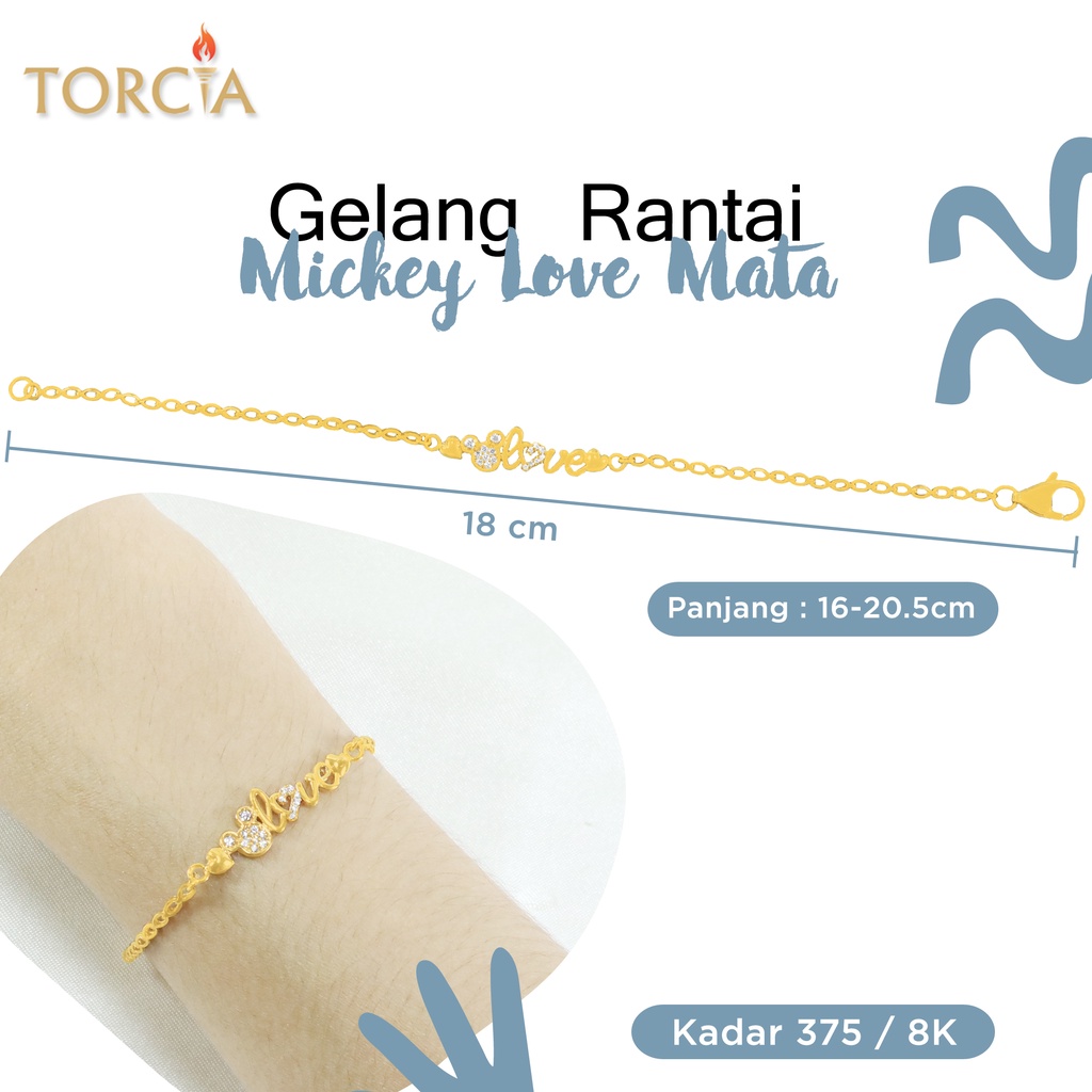 Gelang Rantai Emas Asli Mickey Love Mata Kadar 375 Torcia