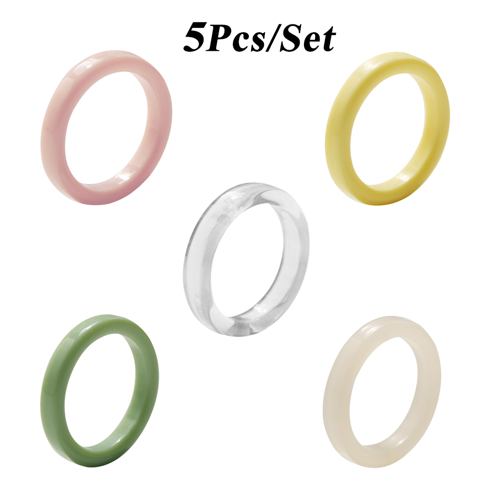 5pcs / Set Cincin Transparan Warna Permen Gaya Korea Untuk Aksesoris Perhiasan