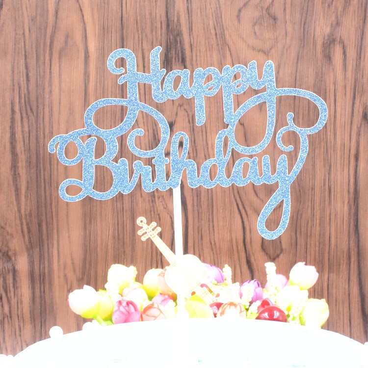 COD✨1 Pcs INS Cake Topper Happy Birthday Karakter️ Glitter Kertas Gold Silver Letters Dekorasi Makanan Penutup Huruf Plugin Cupcake