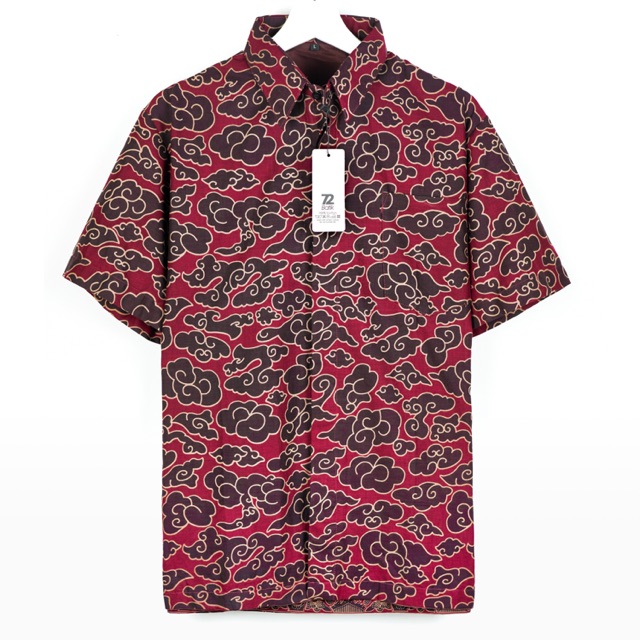 KEMEJA BATIK PRIA Lengan Pendek Premium Motif Mega Mendung Warna Merah Maroon 725072 Cap 72 - Baju Kemeja Atasan Pakaian Setelan Batik Pria Cowok Laki Laki Remaja Keluarga Kantor Lengan Pendek Modern Slimfit Slim Fit Premium Kekinian