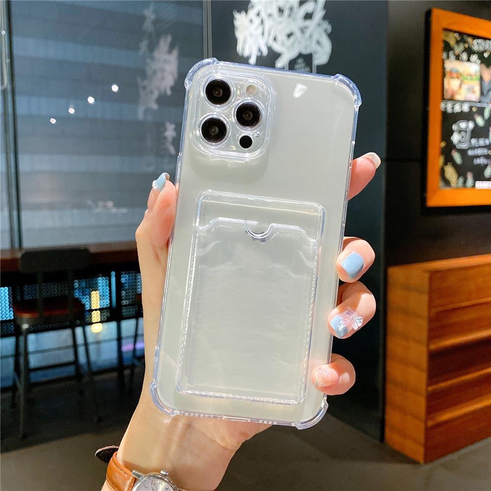 IPHONE Casing Slot Kartu Bening Untuk Iphone13 11 12 Pro Max Mini X XS XR SE2 6 6s 78 Plus SE Bening Shockproof Soft Dompet Case