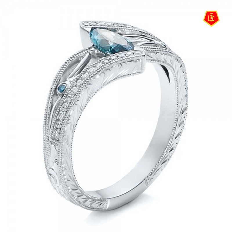 [Ready Stock]Luxury Aquamarine Topaz Ring Fashion Simple