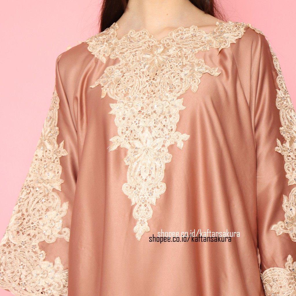 Kaftan Wanita Bordir Pesta Warna Hitam Putih Pink Bahan Satin Modern Cantik Murah Terbaru Grab Gojek