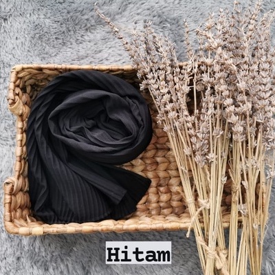 Pashmina Plisket Ceruty Baby Doll Pleated Shawl Full Lidi Hijab Ukuran 180 x 75 Jilbab Instant-HJ PLISKET HITAM