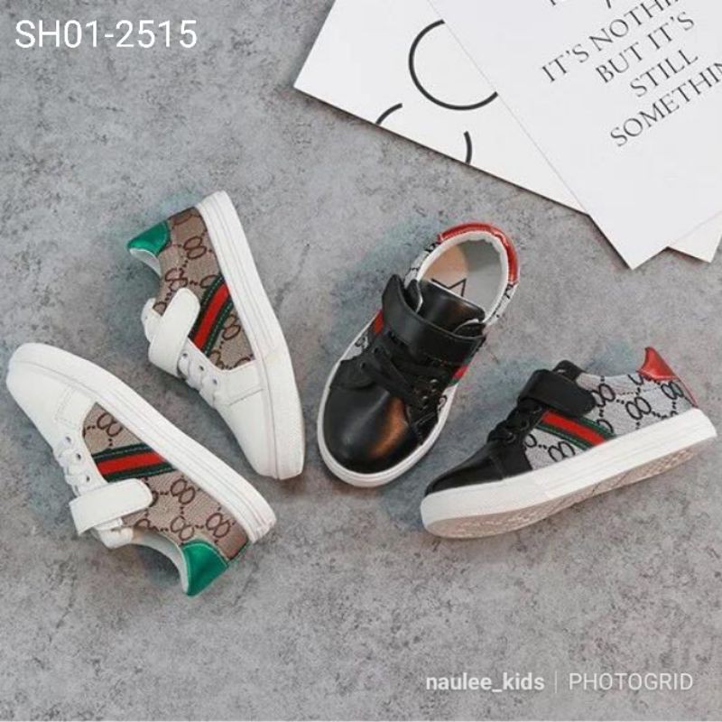 21-35 Sport Shoes Mg Baby Star Guccii Gg Sport Black White Sepatu Anak Unisex Cewek Cowok Guci Hitam