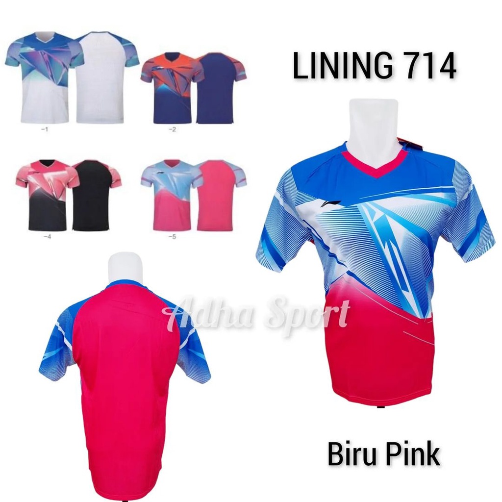 Kaos Badminton L 714 / L714 Biru Pink Bulutangkis Adha Sport