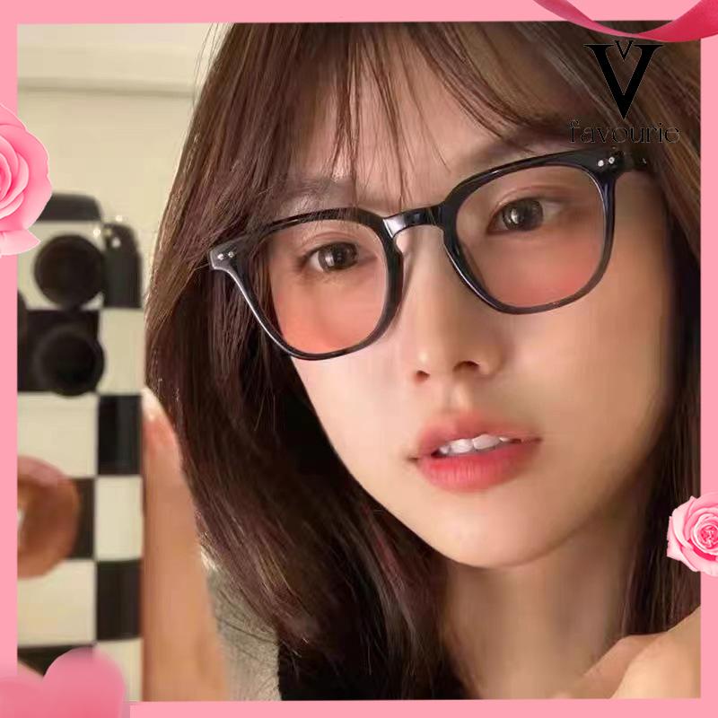 [COD]Gradient Pink Blush Glasses Wanita Trendi Wajah Bulat Kacamata Bingkai Hitam untuk Foto-FA