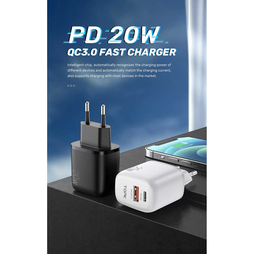 GS8 Charger TOPK USB Type C PD QC3.0 2 Port 20W - B210P