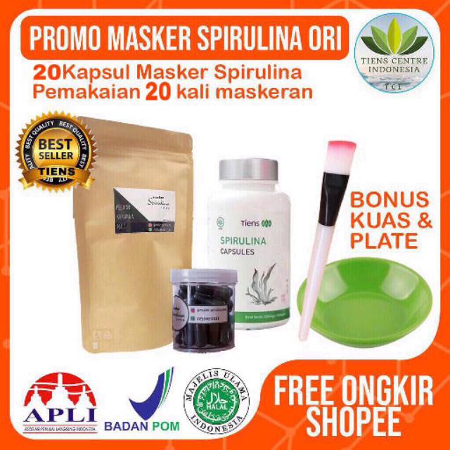 MASKER KOMEDO SPIRULINA TIENS ORI 100% free kuas + plate