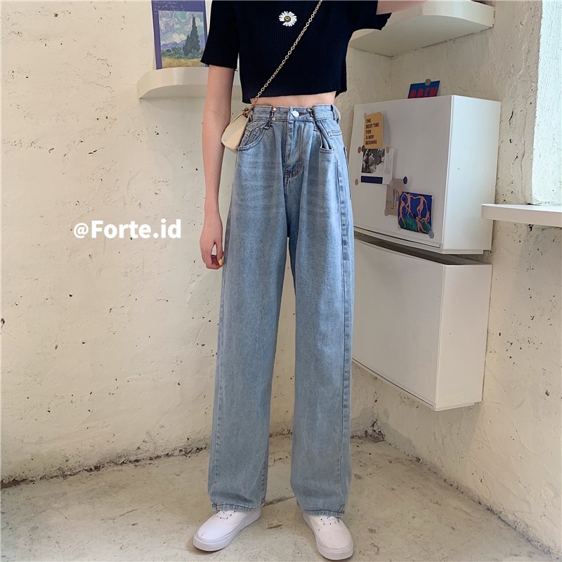 Denim celana wide-leg Wanita jeans high-waist loose Korean style celana panjang