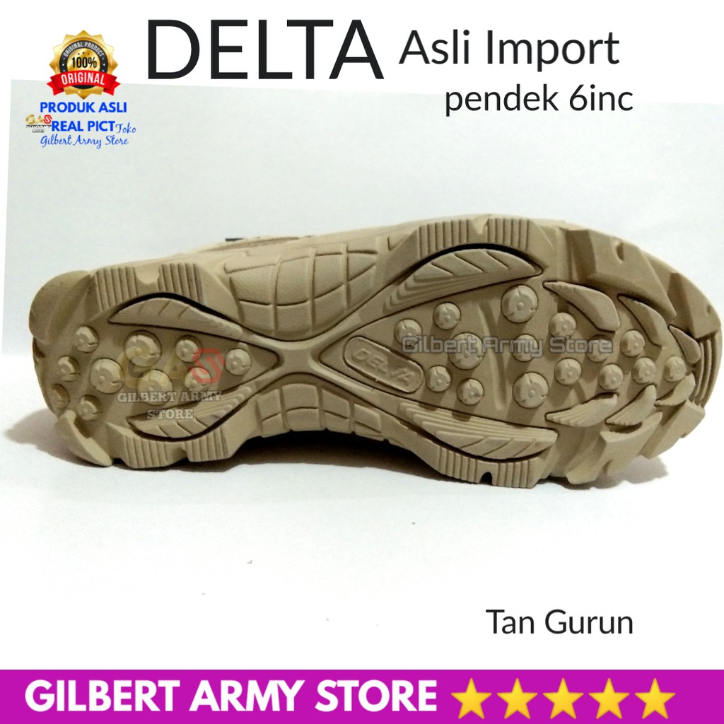 Sepatu DElta Tan Gurun Coklat Pendek 6inc Ori Impor Tactical Boots Army Murah Gilbert army Store