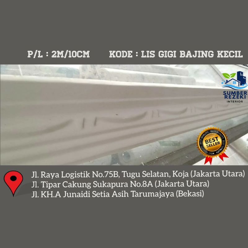 Lis/List Profil Gypsum Plafon, Motif Gigi Bajing Kecil 10cm
