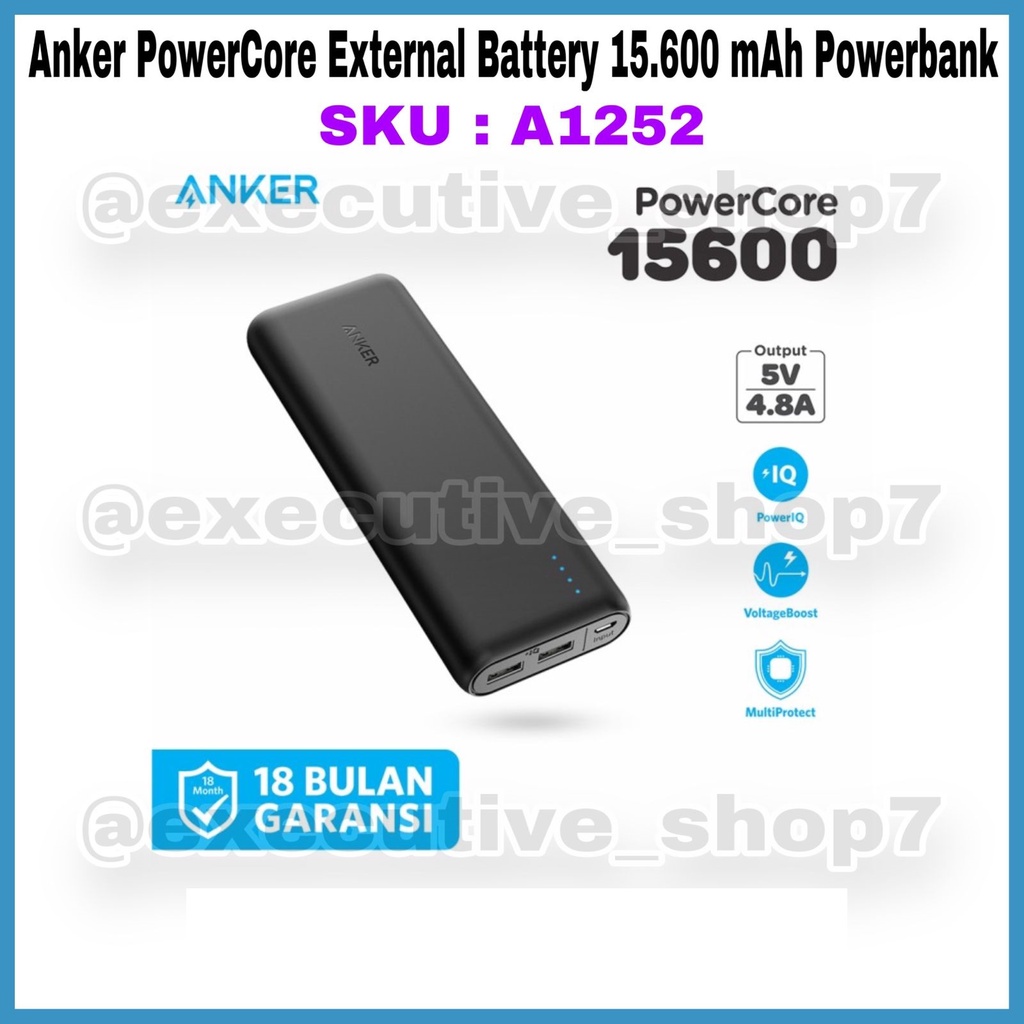 Anker PowerCore External Battery 15.600 mAh Powerbank - SKU : A1252