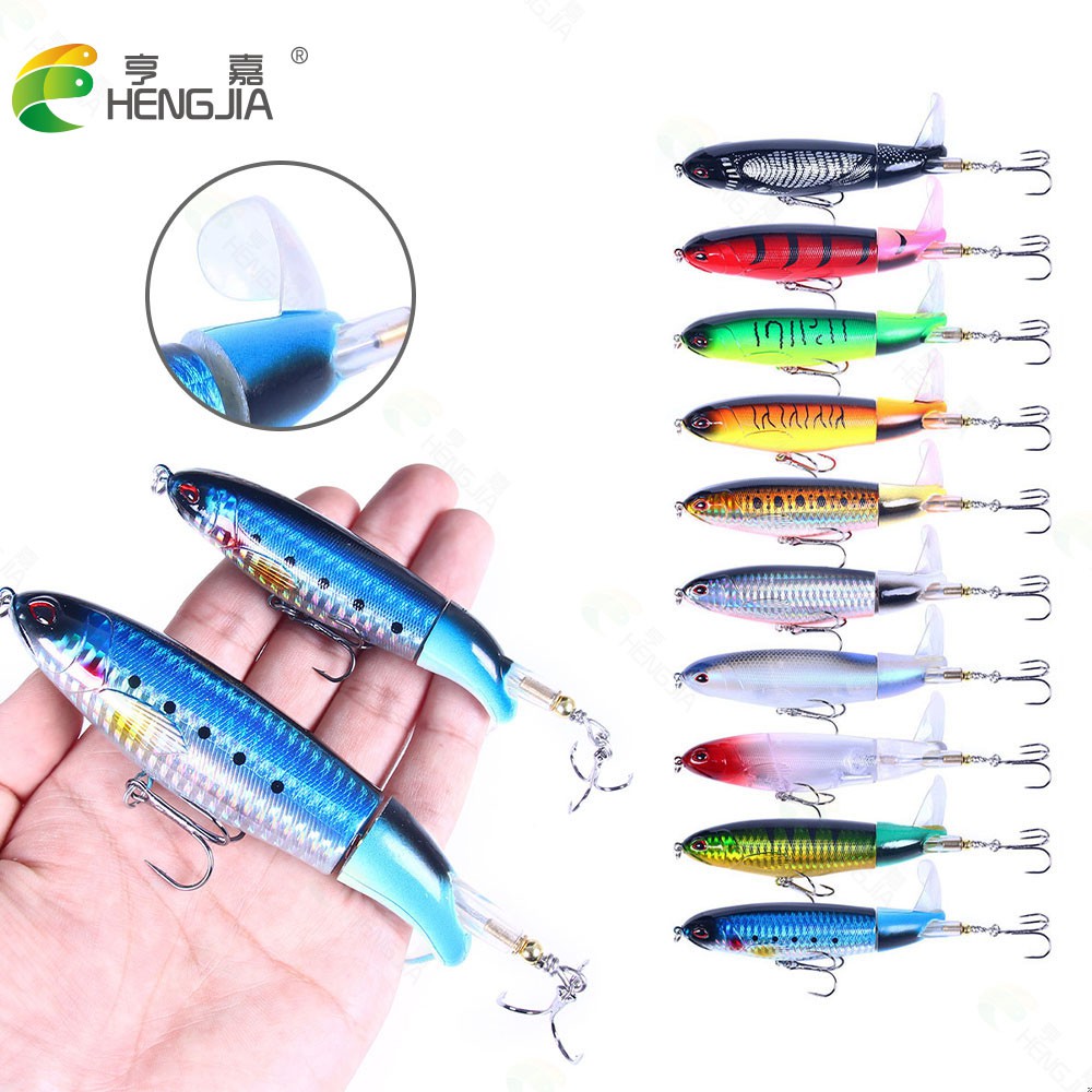 Hengjia 1pc Umpan Pancing Popper Pencil Imitasi 13g/17g / 36g Hard Plastic Fishing Lure with Roating Tail