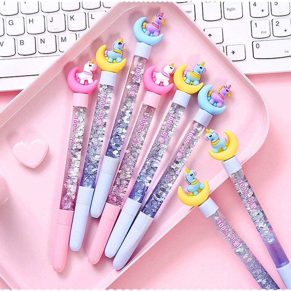 Lanfy Moon Unicorn Gel Pen Kreatif Perlengkapan Kantor Pena Menulis Tanda Tangan Pen Perlengkapan Menulis Alat Tulis 0.5mm Sequin Hias