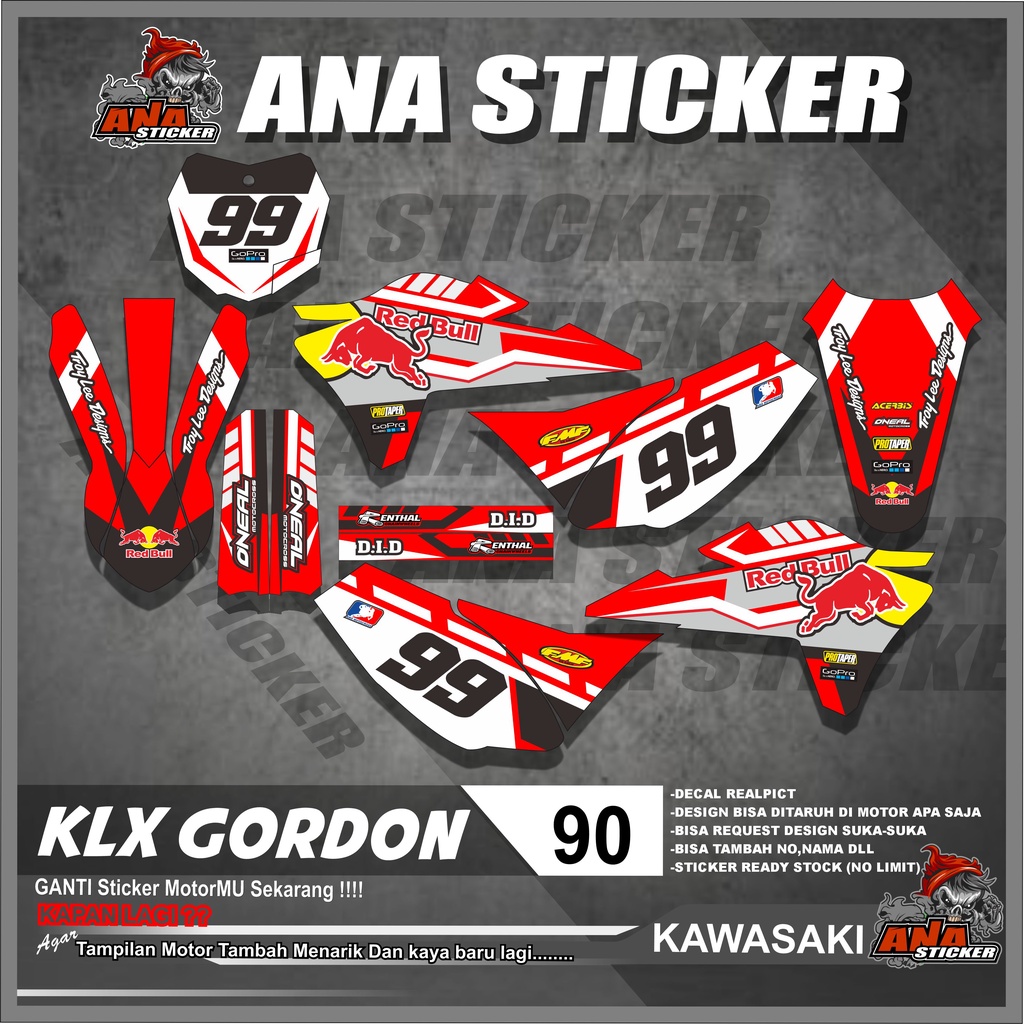 90 DECAL Variasi KAWASAKI KLX GORDON - DECAL Variasi List RED BULL Full Design Grafis Keren